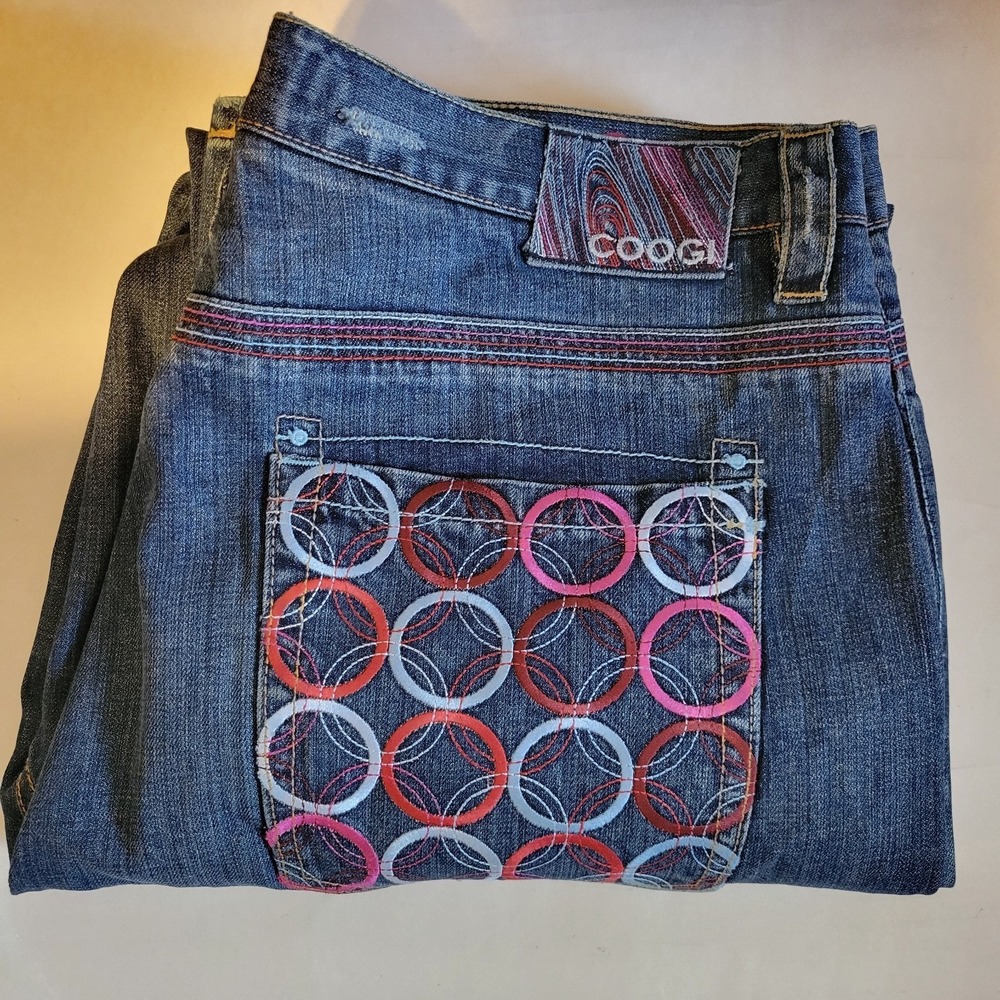 Coogi‎ Baggy Loose Bubble Embroidered Logo Blue Denim Jeans Men's Size 42x35